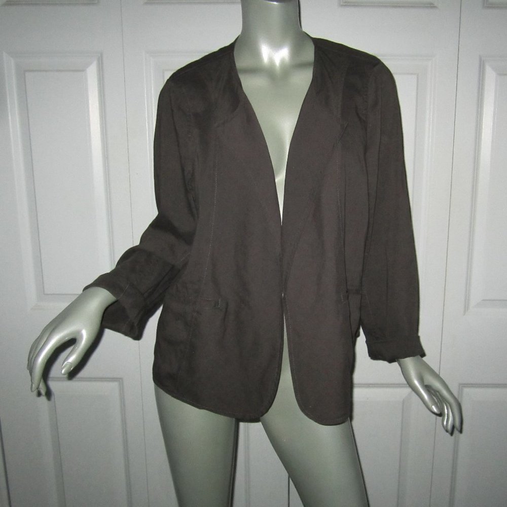 EILEEN FISHER Brown Open Front Shirt Size Large Petite